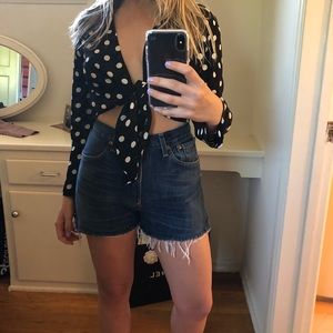 Reformation Polka Dot Tie Front Top